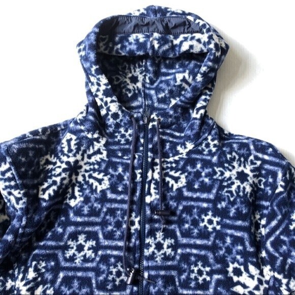 LL Bean Vintage USA Made Polartec Snowflake Fleece Hoodie Parka Jacket Blue - Picture 10 of 16